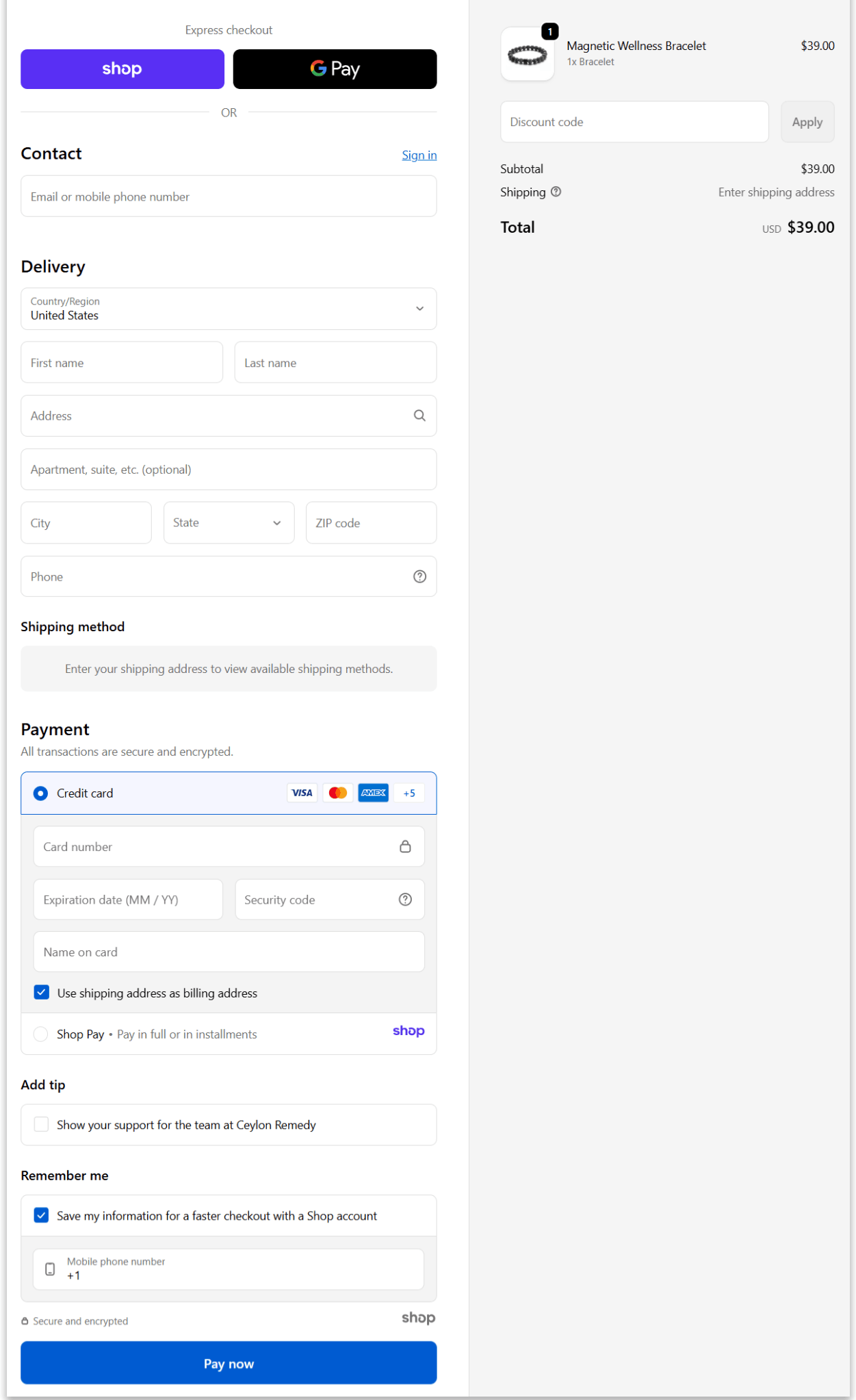 MojoFlow Wellness Bracelet secure checkout page